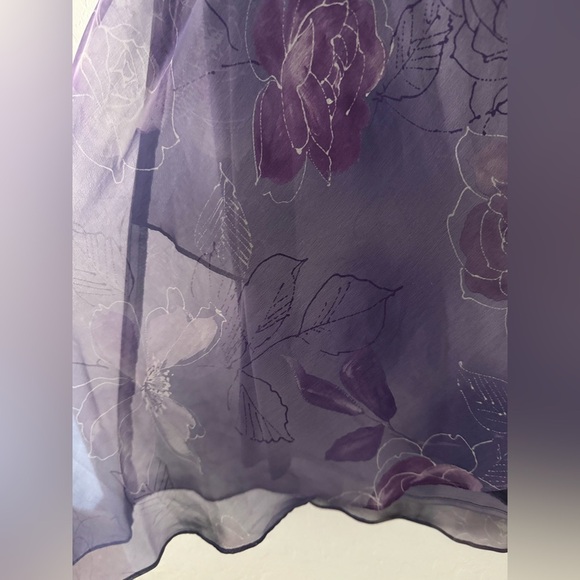 Vintage R&M Richards Purple Floral Chiffon Skirt Sz 14 Sheer Lined USA Made - Picture 4 of 8